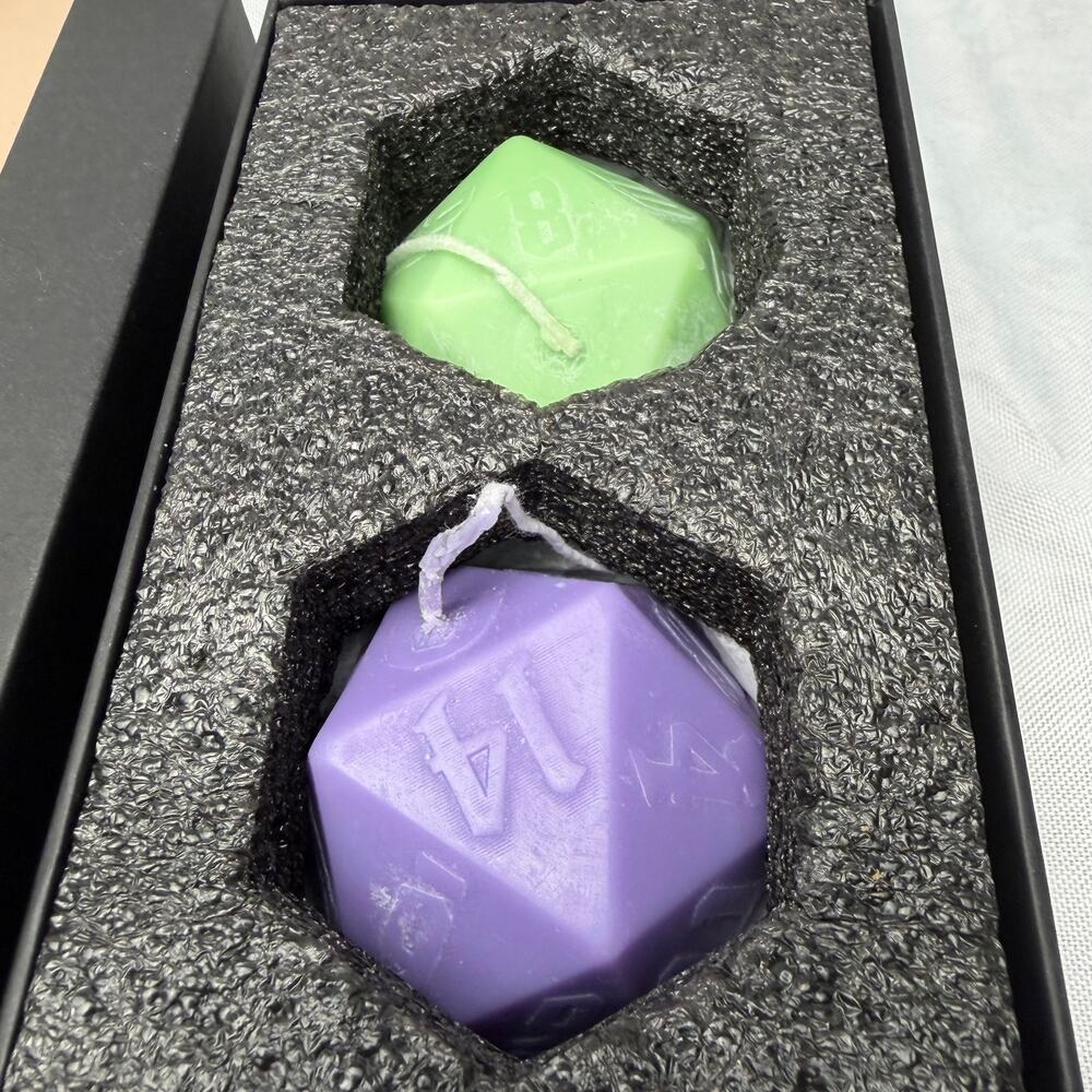 Set of 2 Geometric Dice Candles D20 Style‎ Polyhedral Scented Boxed D&D Gaming